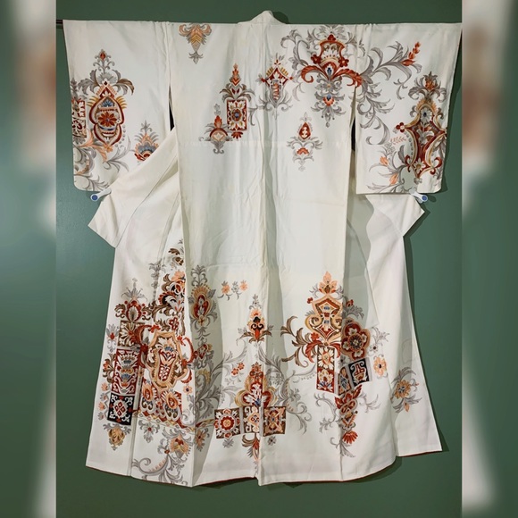 Authentic Japanese Kimono | Antique | Tsukesage | Chintz Abstract Flower Pattern - Picture 2 of 9